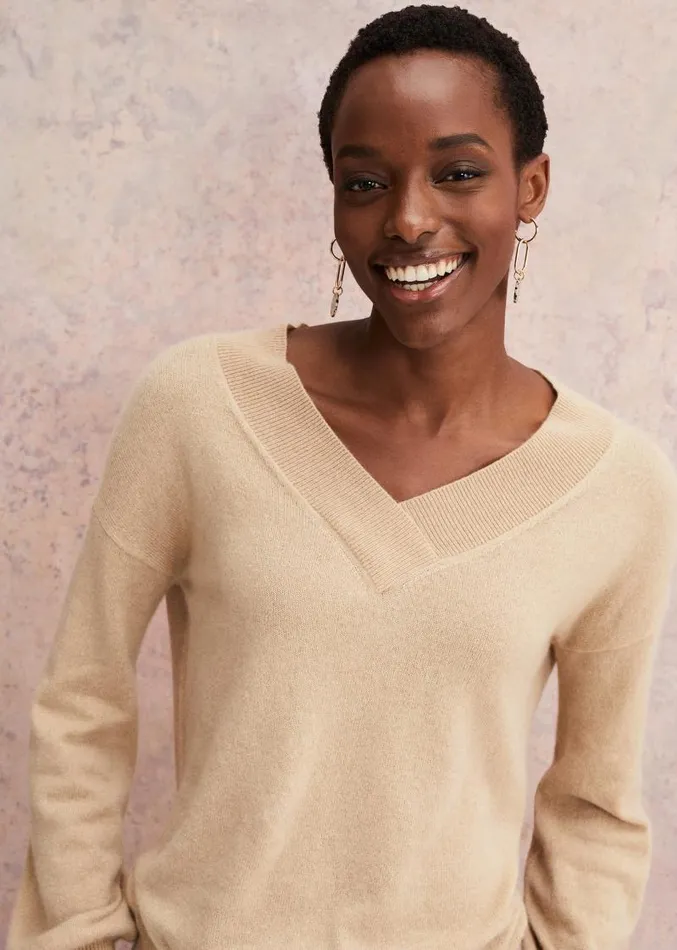 Ophelia Wool Cashmere V Neck Jumper Camel Women Phase Eight Knitwear