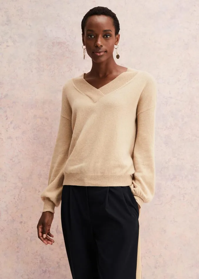 Ophelia Wool Cashmere V Neck Jumper Camel Women Phase Eight Knitwear
