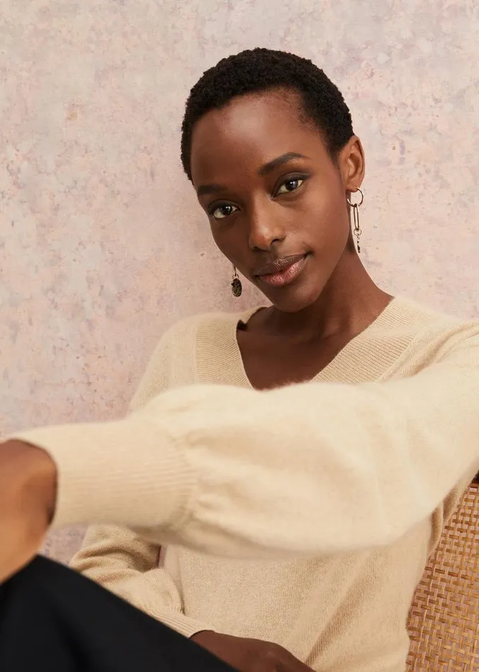 Ophelia Wool Cashmere V Neck Jumper Camel Women Phase Eight Knitwear