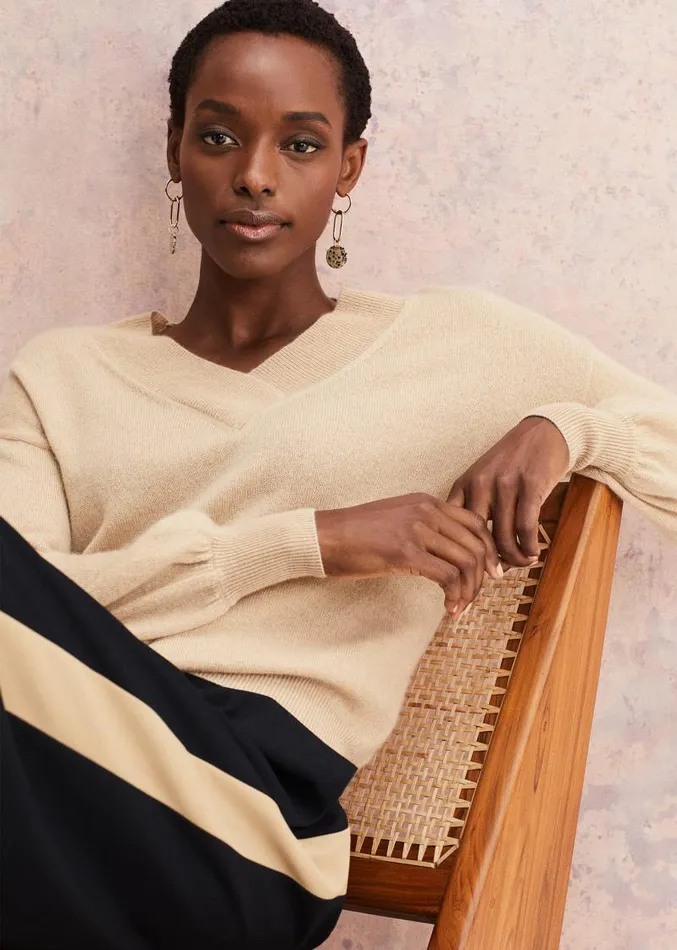 Ophelia Wool Cashmere V Neck Jumper Camel Women Phase Eight Knitwear
