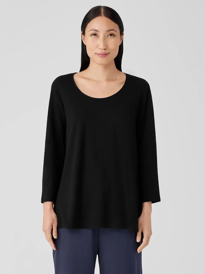 Organic Cotton Interlock UNeck Sleep Top Black Women Eileen Fisher Sleepwear