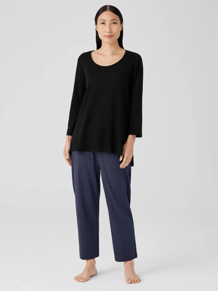 Organic Cotton Interlock UNeck Sleep Top Black Women Eileen Fisher Sleepwear