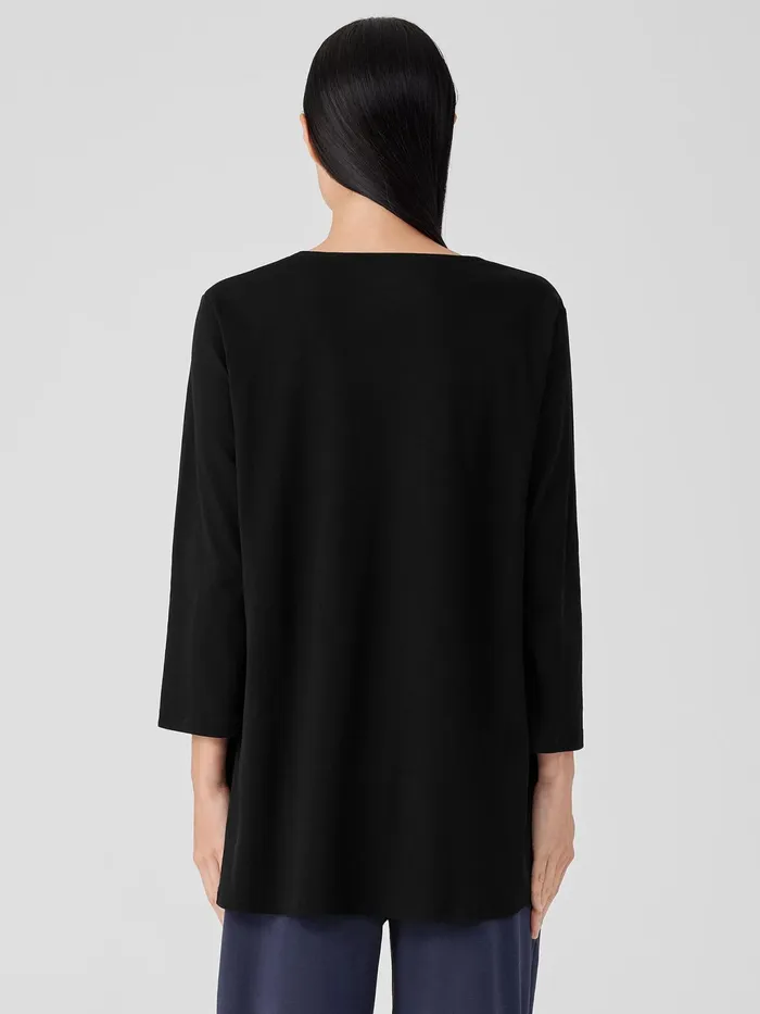 Organic Cotton Interlock UNeck Sleep Top Black Women Eileen Fisher Sleepwear