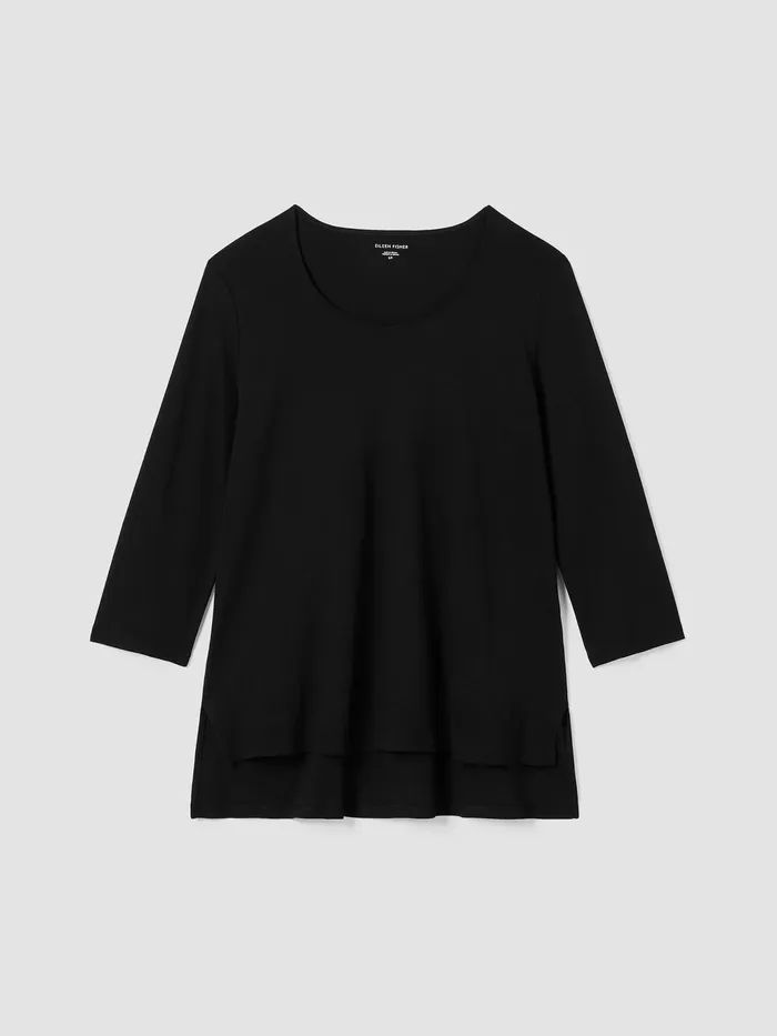 Organic Cotton Interlock UNeck Sleep Top Black Women Eileen Fisher Sleepwear