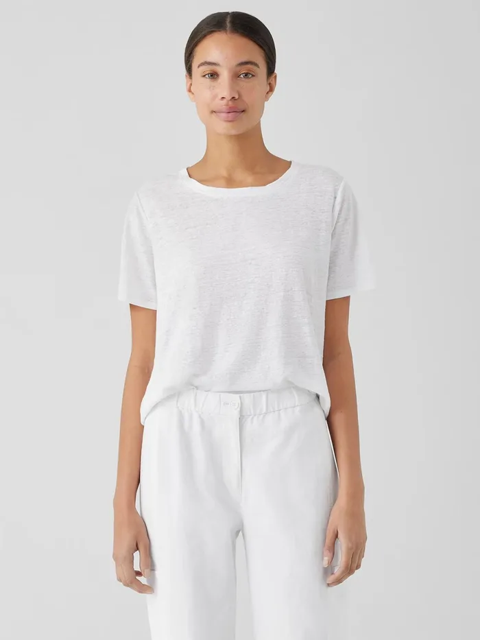 Organic Linen Jersey Crew Neck Tee White Women Eileen Fisher Petite