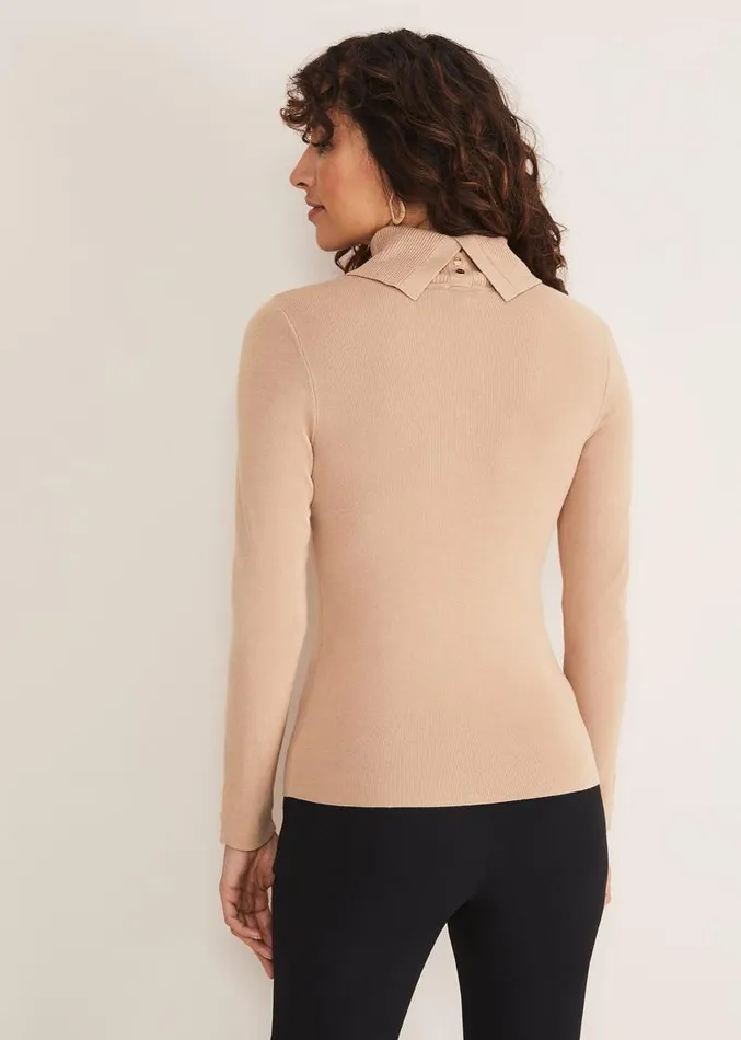 Ottilie Button Detail Roll Neck Knit Camel Women Phase Eight Knitwear