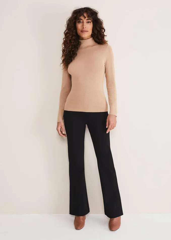 Ottilie Button Detail Roll Neck Knit Camel Women Phase Eight Knitwear