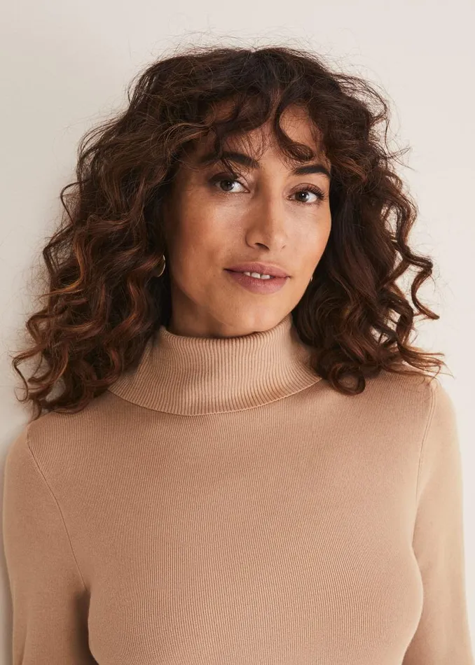 Ottilie Button Detail Roll Neck Knit Camel Women Phase Eight Knitwear