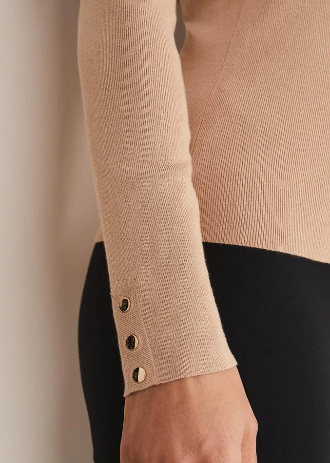 Ottilie Button Detail Roll Neck Knit Camel Women Phase Eight Knitwear
