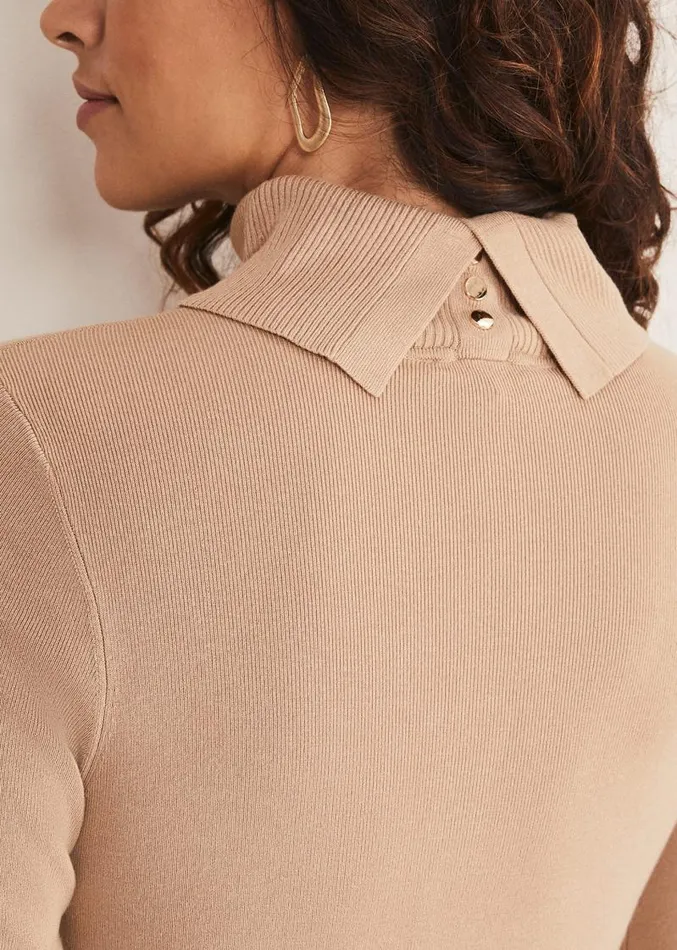 Ottilie Button Detail Roll Neck Knit Camel Women Phase Eight Knitwear
