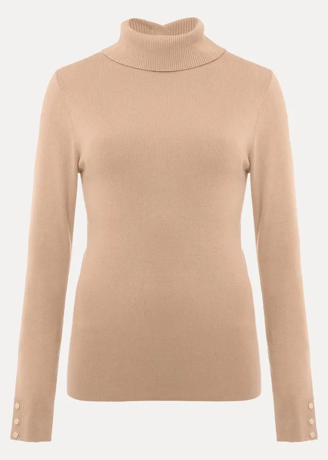 Ottilie Button Detail Roll Neck Knit Camel Women Phase Eight Knitwear