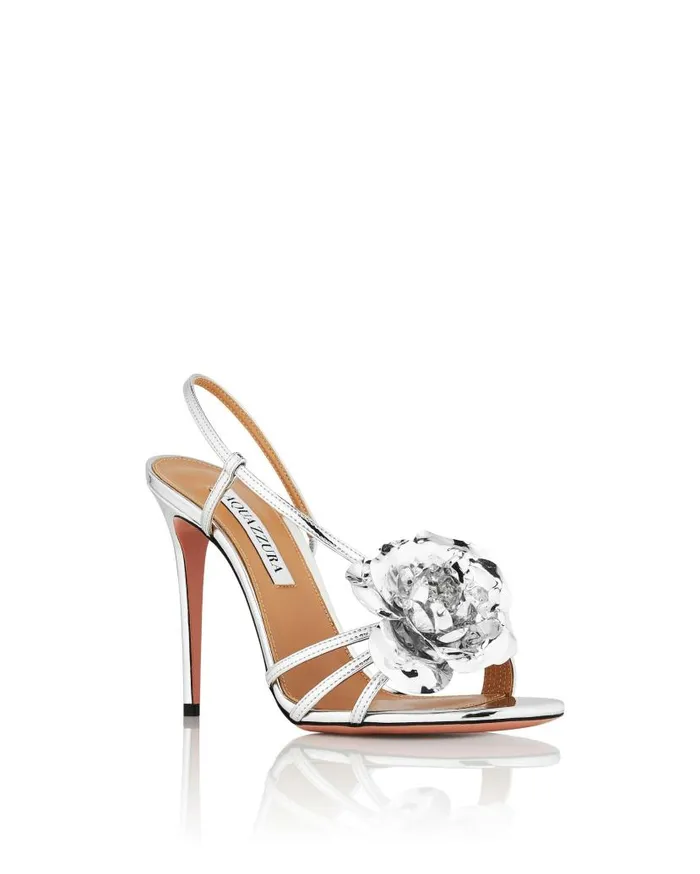 Paris Rose Sandal 105 Silver Women Aquazzura Sandals Paris Rose Sandal 105 Silver Women Aquazzura Sandals