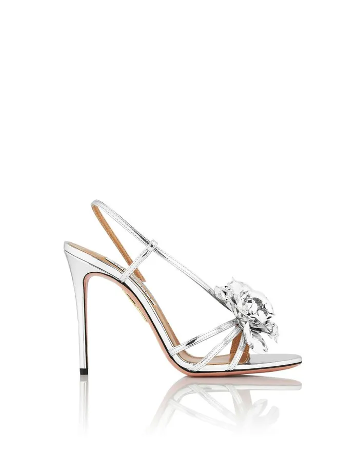 Paris Rose Sandal 105 Silver Women Aquazzura Sandals Paris Rose Sandal 105 Silver Women Aquazzura Sandals