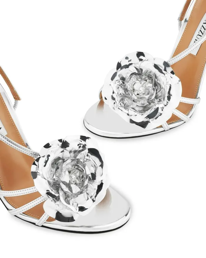 Paris Rose Sandal 105 Silver Women Aquazzura Sandals Paris Rose Sandal 105 Silver Women Aquazzura Sandals