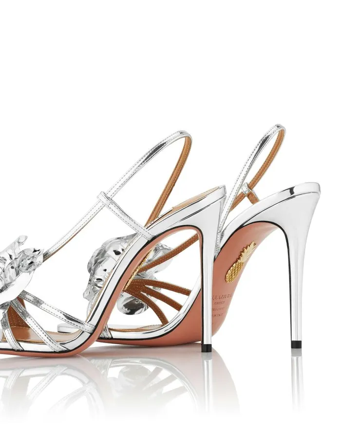 Paris Rose Sandal 105 Silver Women Aquazzura Sandals Paris Rose Sandal 105 Silver Women Aquazzura Sandals