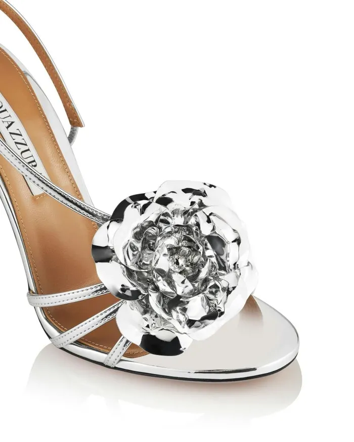 Paris Rose Sandal 105 Silver Women Aquazzura Sandals Paris Rose Sandal 105 Silver Women Aquazzura Sandals