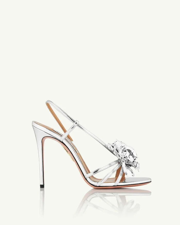Paris Rose Sandal 105 Silver Women Aquazzura Sandals Paris Rose Sandal 105 Silver Women Aquazzura Sandals