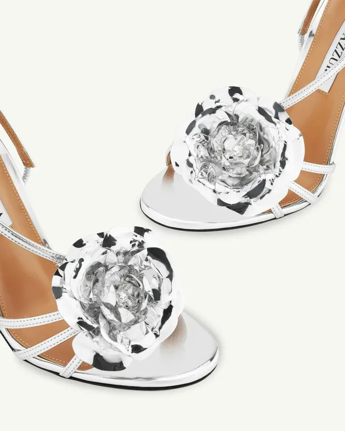 Paris Rose Sandal 105 Silver Women Aquazzura Sandals Paris Rose Sandal 105 Silver Women Aquazzura Sandals