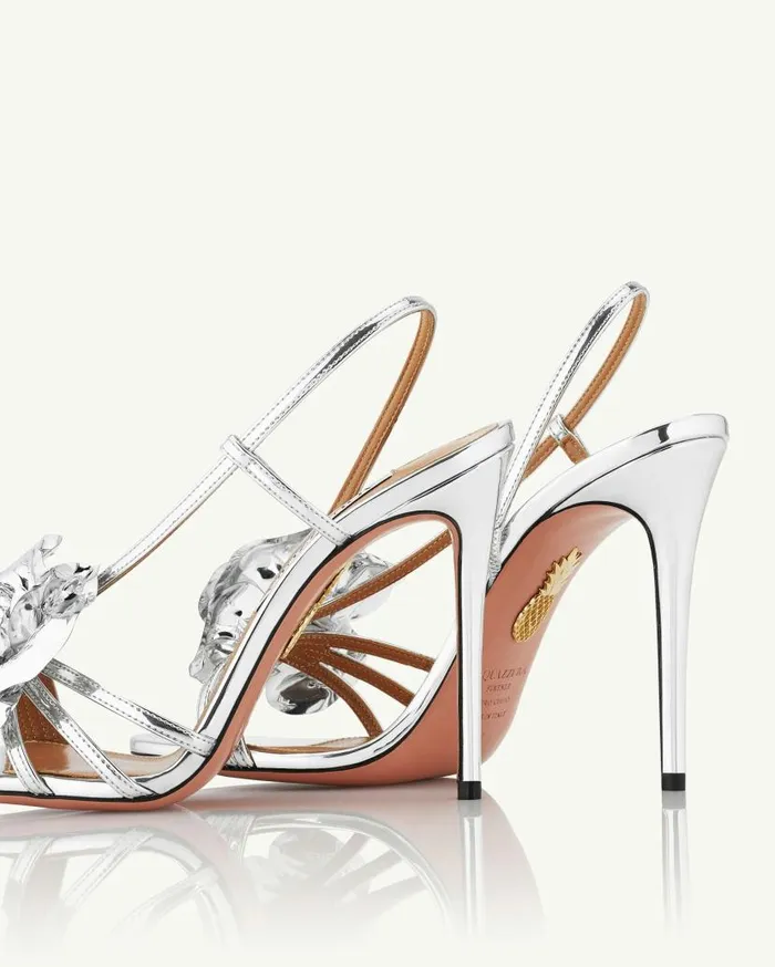Paris Rose Sandal 105 Silver Women Aquazzura Sandals Paris Rose Sandal 105 Silver Women Aquazzura Sandals