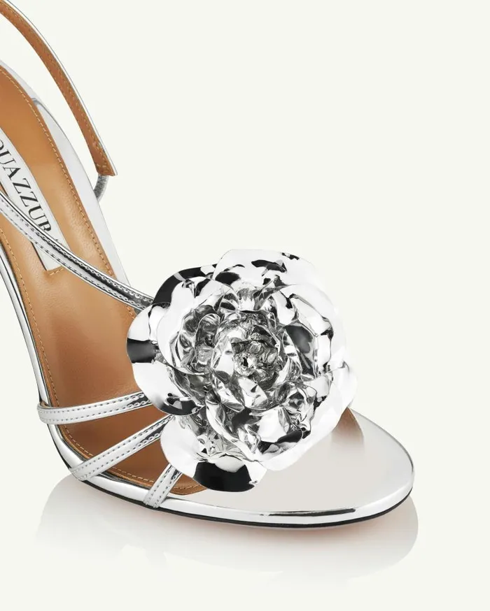 Paris Rose Sandal 105 Silver Women Aquazzura Sandals Paris Rose Sandal 105 Silver Women Aquazzura Sandals