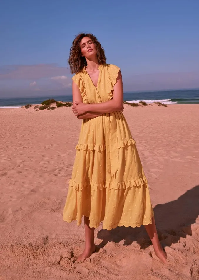 Parissa Cotton Frill Dress Yellow Women Phase Eight Dresses