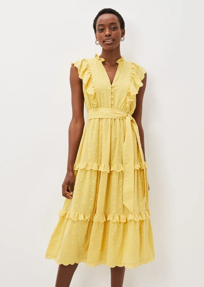 Parissa Cotton Frill Dress Yellow Women Phase Eight Dresses