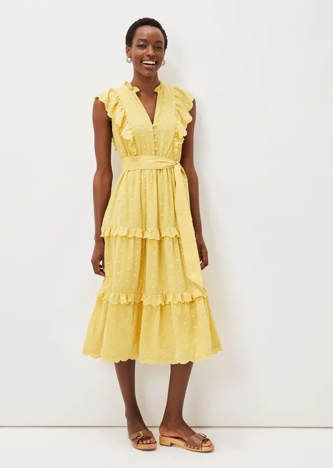 Parissa Cotton Frill Dress Yellow Women Phase Eight Dresses