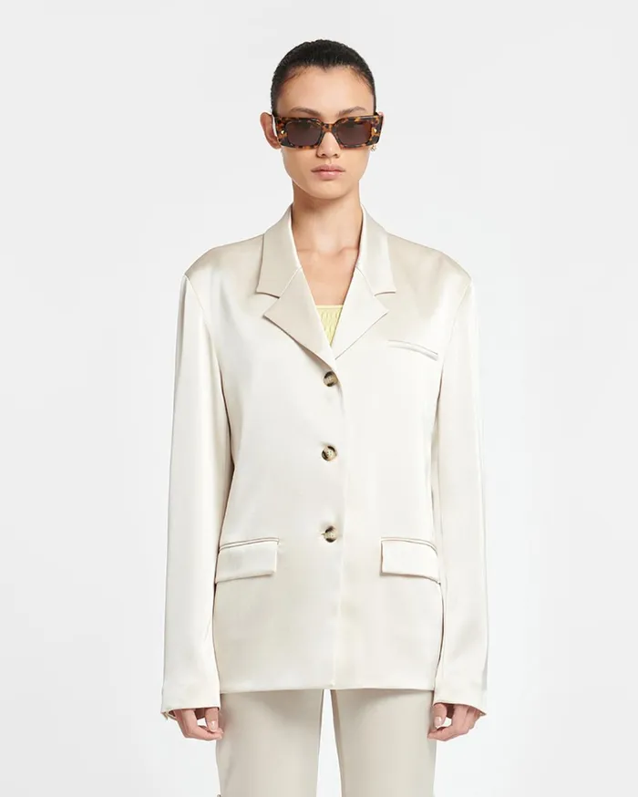 Patri Slip Satin Blazer Creme Women Nanushka Tops