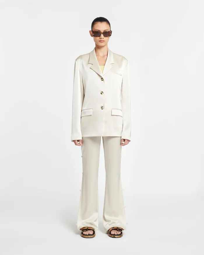 Patri Slip Satin Blazer Creme Women Nanushka Tops