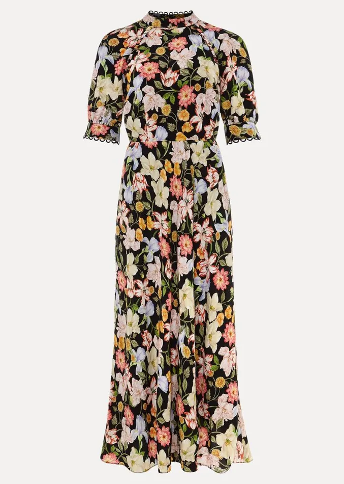 Penelope Floral Puff Sleeve Midi Dress Blackmulti Women Phase Eight Dresses