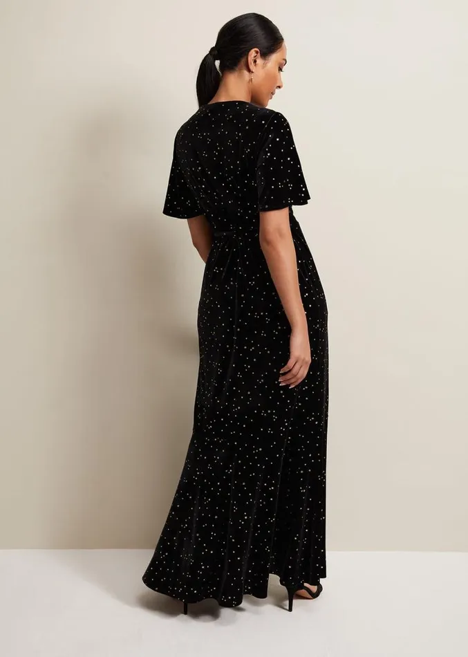 Petite Holly Velvet Star Wrap Maxi Dress Black Women Phase Eight Dresses