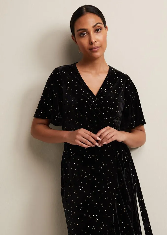 Petite Holly Velvet Star Wrap Maxi Dress Black Women Phase Eight Dresses