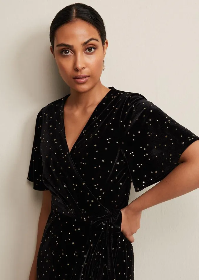 Petite Holly Velvet Star Wrap Maxi Dress Black Women Phase Eight Dresses