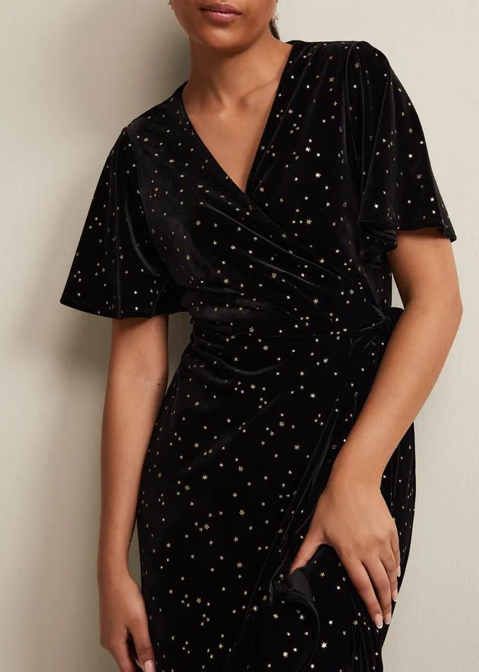 Petite Holly Velvet Star Wrap Maxi Dress Black Women Phase Eight Dresses