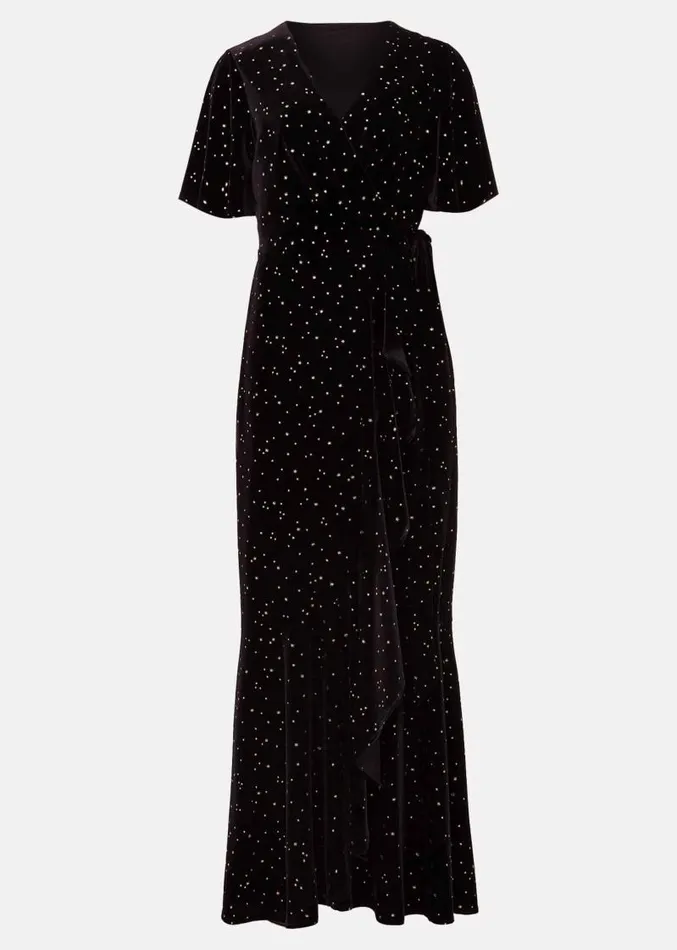 Petite Holly Velvet Star Wrap Maxi Dress Black Women Phase Eight Dresses