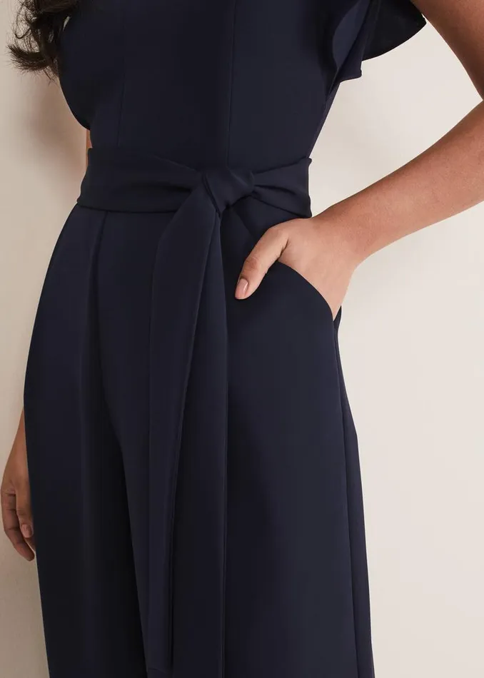Petite Kallie V Neck Frill Jumpsuit Navy Women Phase Eight Dresses