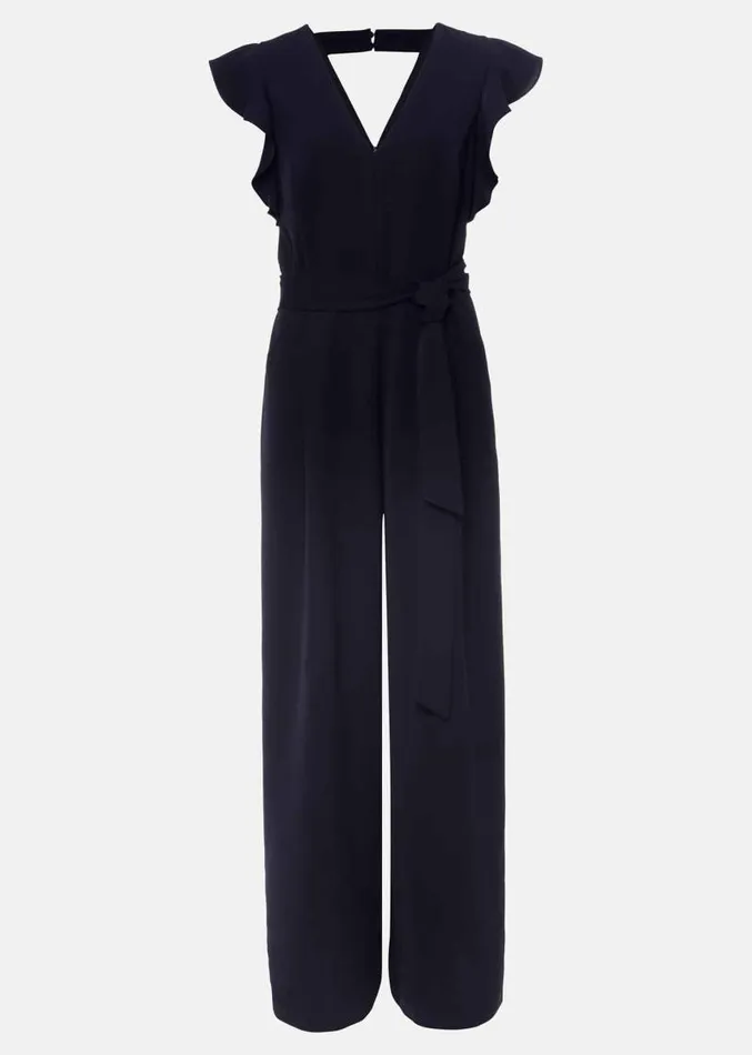 Petite Kallie V Neck Frill Jumpsuit Navy Women Phase Eight Dresses