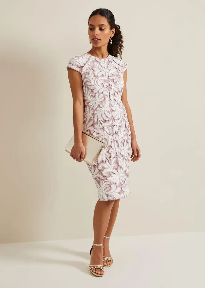 Petite Karima Tapework Midi Dress Pale Pink Women Phase Eight Dresses