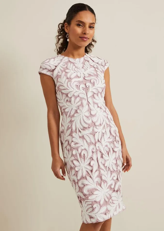 Petite Karima Tapework Midi Dress Pale Pink Women Phase Eight Dresses