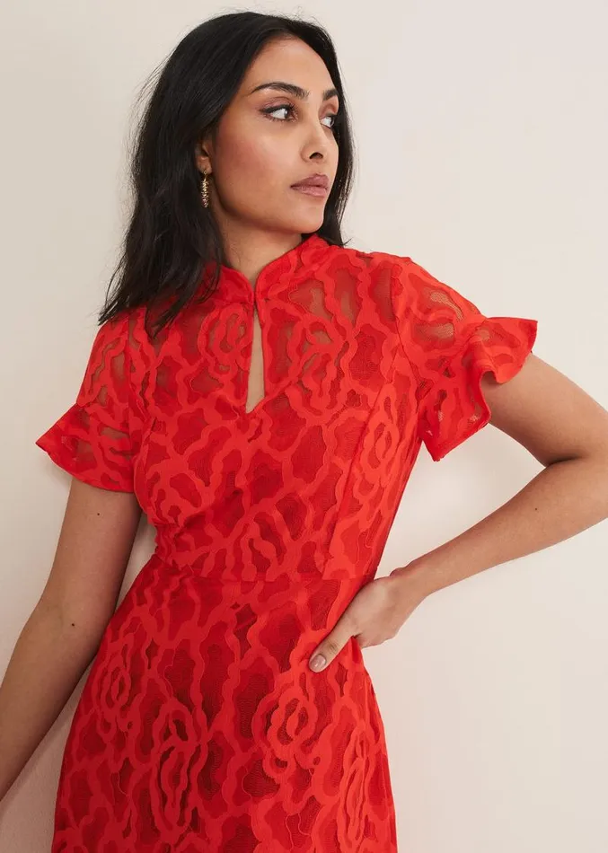 Petite Lulu Lace Midi Dress Fire Women Phase Eight Dresses