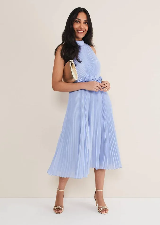 Petite Simara Pleated Midi Dress Cornflower Women Phase Eight Dresses