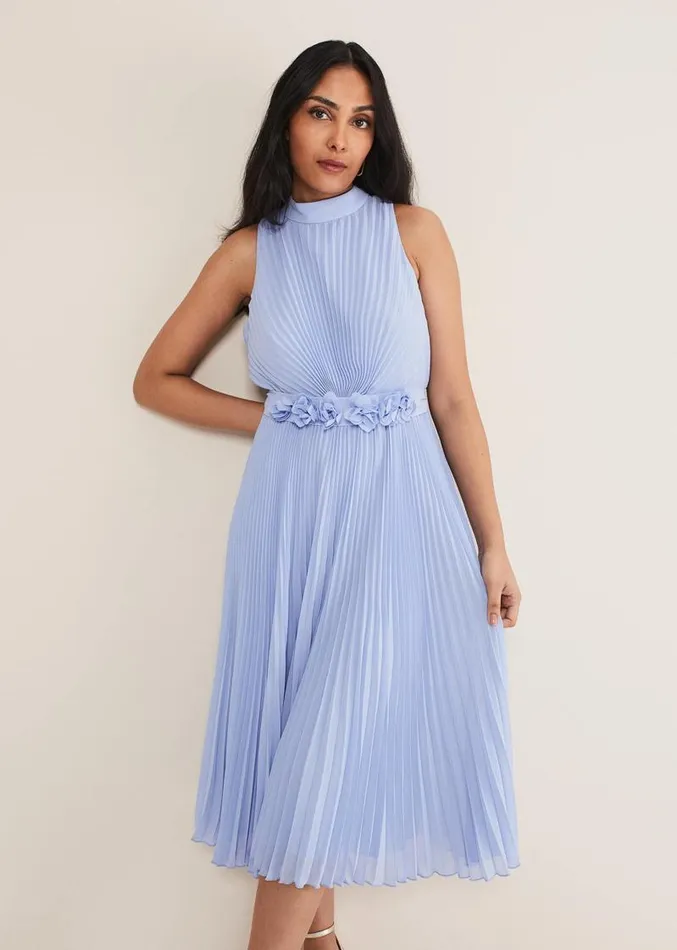 Petite Simara Pleated Midi Dress Cornflower Women Phase Eight Dresses