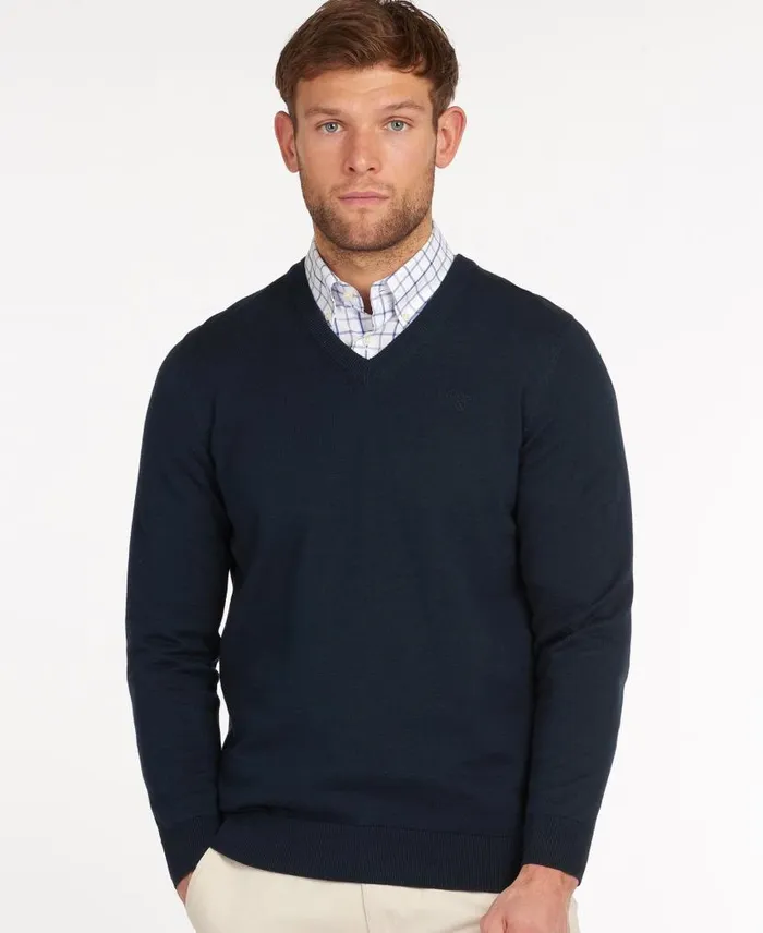 Pima Cotton VNeck Jumper Cobalight Marl Men Barbour Jumpers
