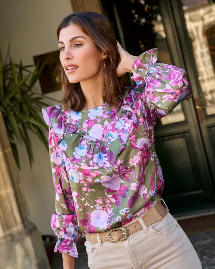 Polin Et Moi Blouse Ruffled Avelina Green Forest Women Blouses And Shirts