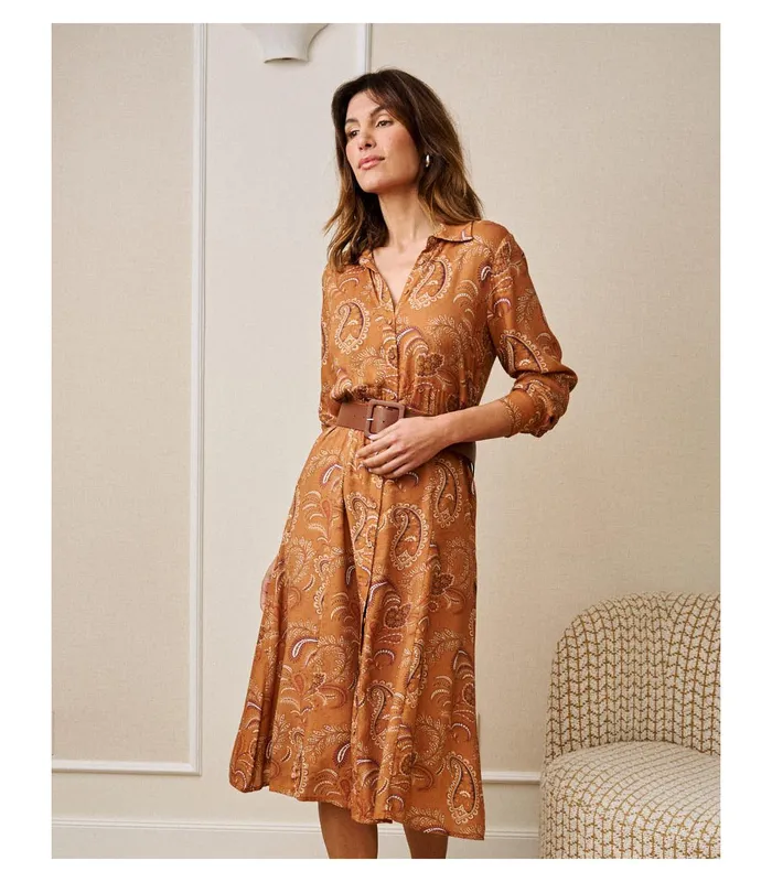 Polin Et Moi Camisero Carmia Dress Ochre Women Dresses And Jumpsuits