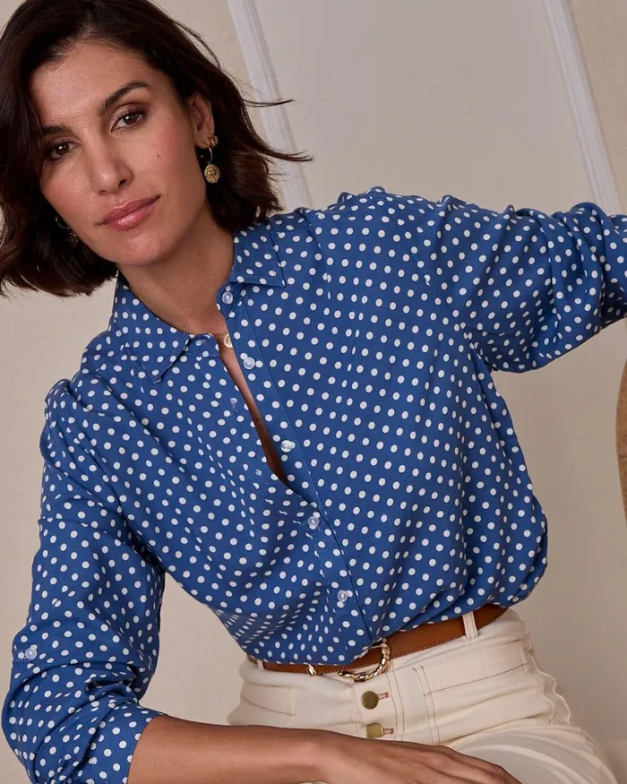 Polin Et Moi Corica Polka Dot Shirt Denim Women Blouses And Shirts
