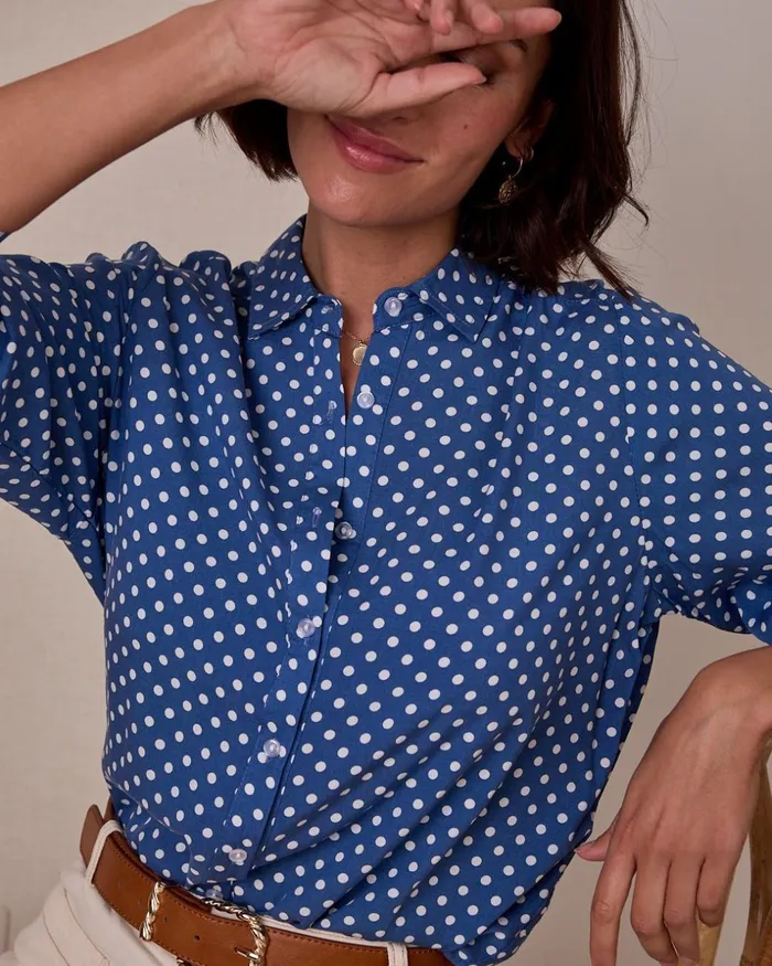 Polin Et Moi Corica Polka Dot Shirt Denim Women Blouses And Shirts Polin Et Moi Corica Polka Dot Shirt Denim Women Blouses And Shirts