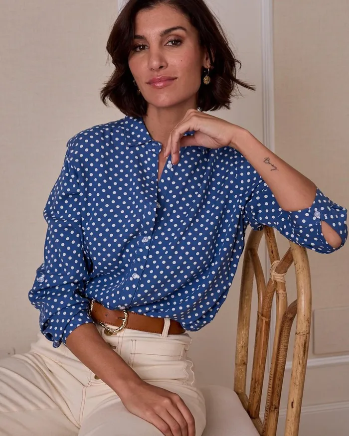 Polin Et Moi Corica Polka Dot Shirt Denim Women Blouses And Shirts Polin Et Moi Corica Polka Dot Shirt Denim Women Blouses And Shirts