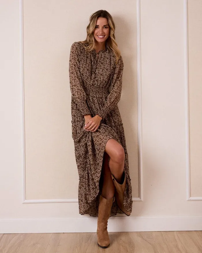 Polin Et Moi Dress Flowers Safira Brown Women Dresses And Jumpsuits