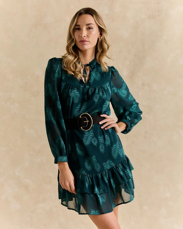 Polin Et Moi Evelina Leaves Dress Green Forest Women Dresses And Jumpsuits